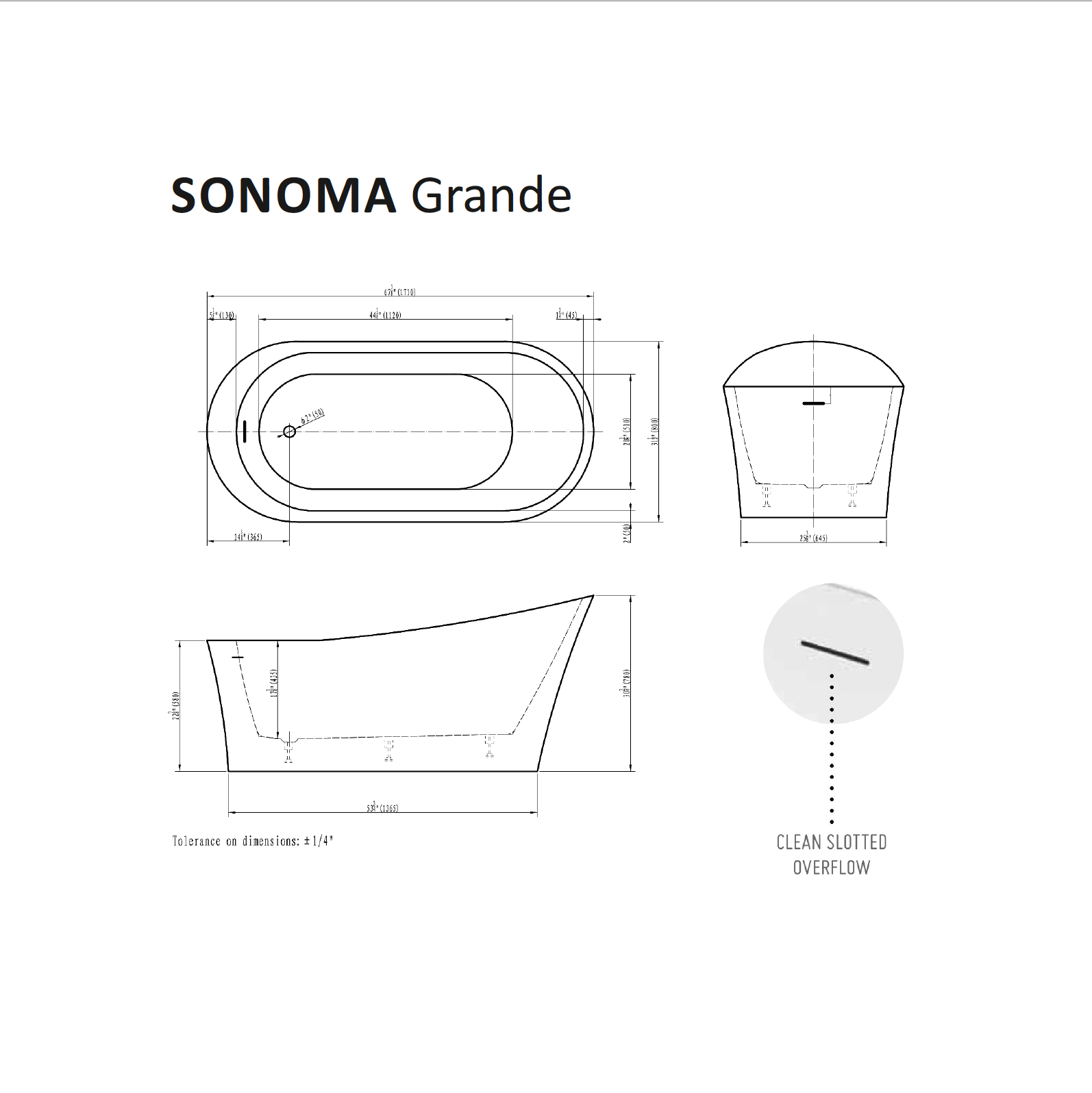 Sonoma Grande Tub Specifications